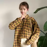 Mùa xuân của nữ sinh đại học gió nhỏ tương phản tươi kẻ sọc cardigan Áo sơ mi sang trọng của sinh viên Hàn Quốc - Áo sơ mi dài tay áo sơ mi kiểu nữ