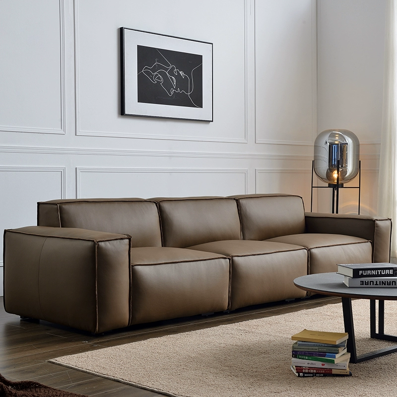 Bắc Âu da đầu tiên lớp da bò nhỏ căn hộ phòng khách ba Mỹ đơn giản hiện đại màu đen đầy đủ da nghệ thuật biểu hiện sofa - Ghế sô pha