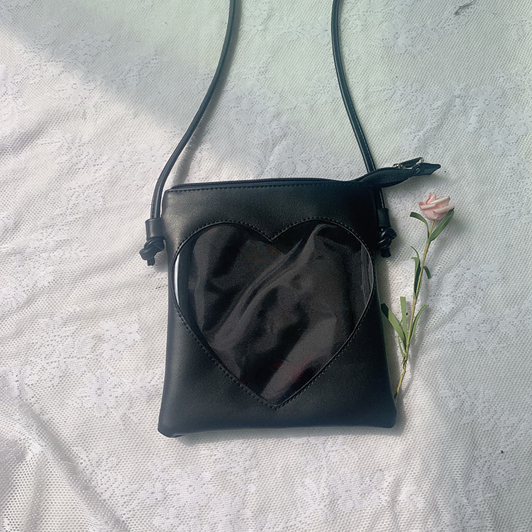 Flat Small Pain Bag Black SpotCherry sauce daily Basics Prick Baji Small Pain bag One shoulder Inclined shoulder bag Simplicity Japan and Korea Mobile phone bag JK Female bag PU