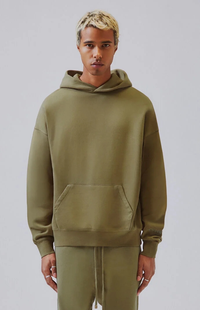 Olive GreenFOGFEAROFGODEssentialsPulloverHoodie Double line Hooded Embroidery Flower Sweater