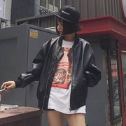 Mùa thu phiên bản Hàn Quốc của áo khoác dài tay phong cách Harajuku cho sinh viên Áo khoác bóng chày Hàn Quốc Quần áo da PU da ngắn áo khoác nữ