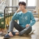 Đồ ngủ nam cotton dài tay mùa xuân và mùa thu mẫu nam phù hợp với mùa thu Hàn Quốc đơn giản thời trang nam hoạt hình dịch vụ gia đình - Cặp đôi