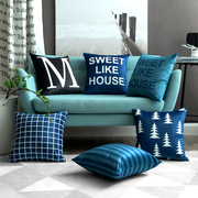 Bắc Âu và Mỹ phong cách mô hình trang trí phòng thiết kế sofa gối Địa Trung Hải đệm giường bằng màu đen và trắng sọc hình học màu xanh lá cây