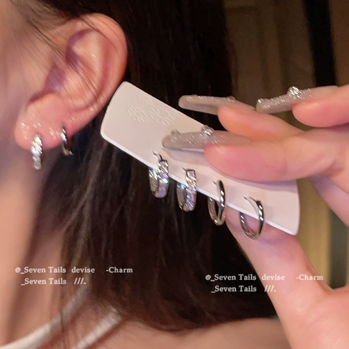 Комплект, небольшие дизайнерские серьги, 4 предмета, в западном стиле, популярно в интернете, изысканный стиль