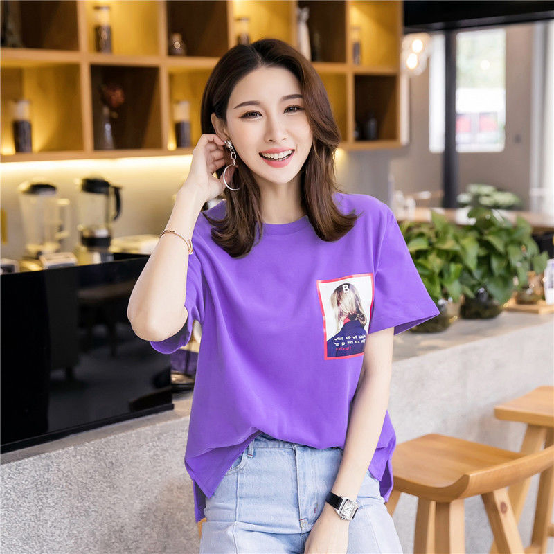 【抖音爆款】纯棉紫色系短袖t恤女
