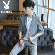 Playboy nam bảy điểm phù hợp với tay áo phù hợp với mùa hè 2019 học sinh hai mảnh phù hợp với tay áo phù hợp với chín quần thủy triều - Suit phù hợp