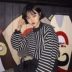 Hàn Quốc phiên bản của sự tương phản mới sọc màu khâu dài tay áo len phụ nữ retro bất thường khâu hoang dã áo khoác thủy triều sinh viên Áo len