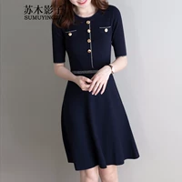 Sumu bóng Oubei Liwei micro-dress 275 # khí chất kim loại khóa cổ tròn băng lụa dệt kim tay ngắn - Quần áo ngoài trời áo khoác the thao nam chính hãng