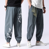 Мужские китайские летние штаны, трендовые повседневные брюки, фонарь, китайский стиль, с вышивкой, оверсайз, большой размер