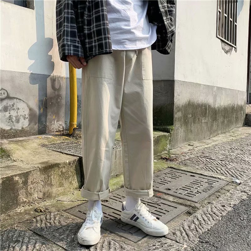 Wide leg pants men's Korean autumn trend casual Capris fashion brand loose straight tube versatile student handsome overalls