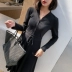 Nữ mùa thu 2018 phiên bản Hàn Quốc mới của thắt lưng cổ chữ V Một chiếc váy dài xù lông dài tay kiểu Pháp đầm xòe công sở A-Line Váy