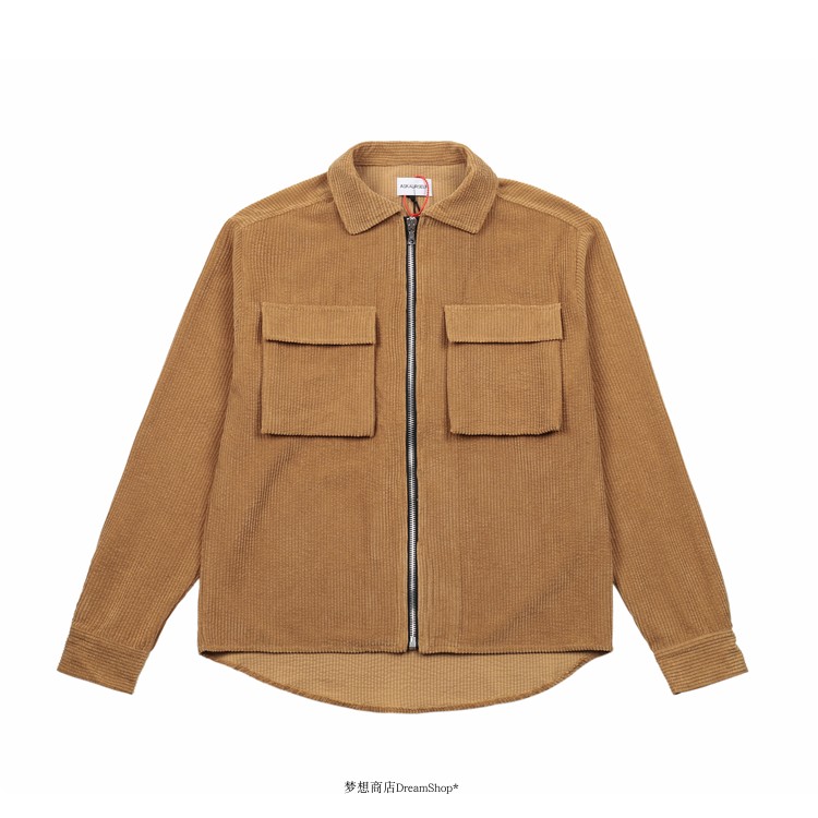 Khaki / 40244024AF swan corduroy Velvet khaki men and women Same work clothes shirt zipper Thin Jacket loose coat