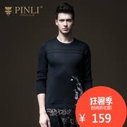 PINLI 品 立 2017 mùa thu người đàn ông mới của vòng cổ áo thun thêu đan áo len top B173310159