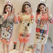 Flannel nightdress nữ mùa thu và mùa đông ngọt ngào dễ thương nhung nhung phim hoạt hình dài tay dày cộng với đồ ngủ nhung Hàn Quốc gợi cảm