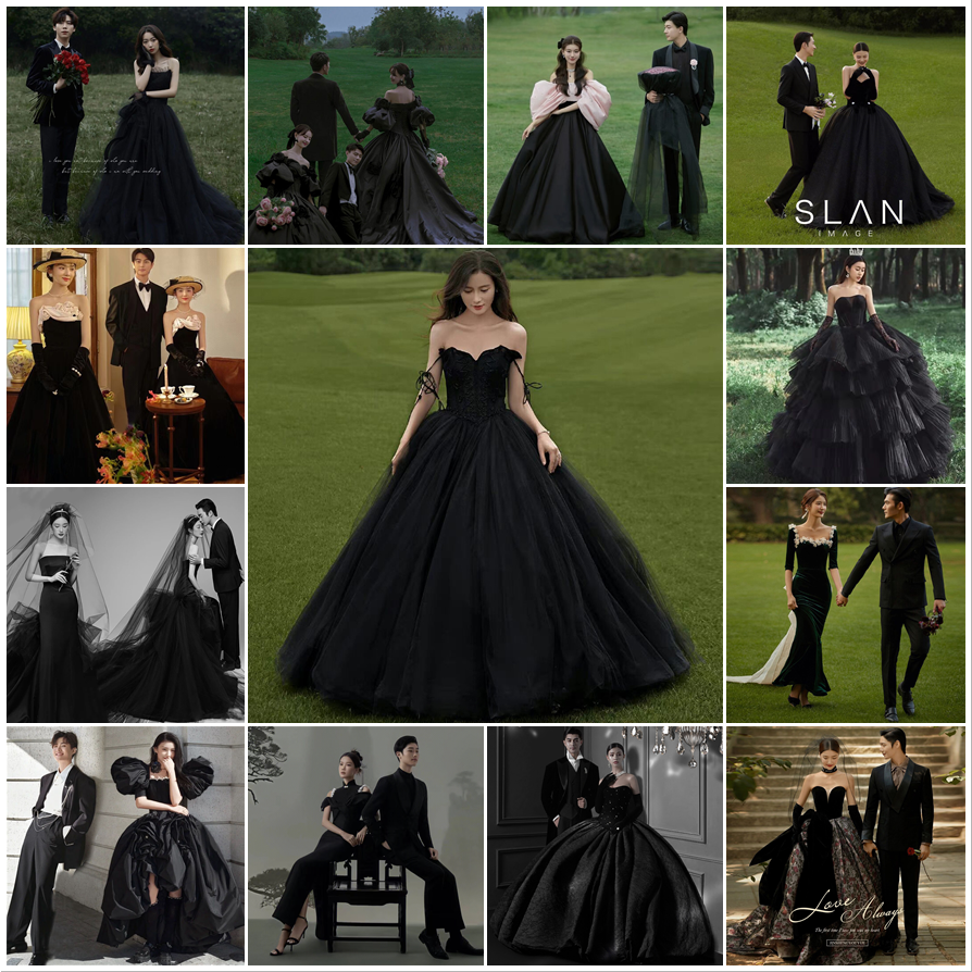 Clothing suitable for photo sessions, retro velvet black wedding dress, Mori