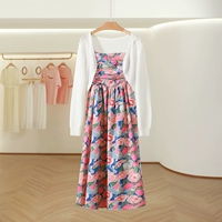 Комплект, дизайнерское платье, летняя юбка, длинный рукав, в цветочек, городской стиль