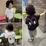 Hàn quốc phiên bản của mùa hè T-Shirt boy 2018 nữ kho báu đen ngắn tay 3 lỏng 5 trắng cá tính bat áo sơ mi đặt 2-8 tuổi