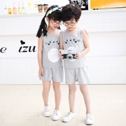 2018 mùa hè chàng trai và cô gái trẻ em vest cotton trẻ em bé không tay quần short hai mảnh phù hợp với