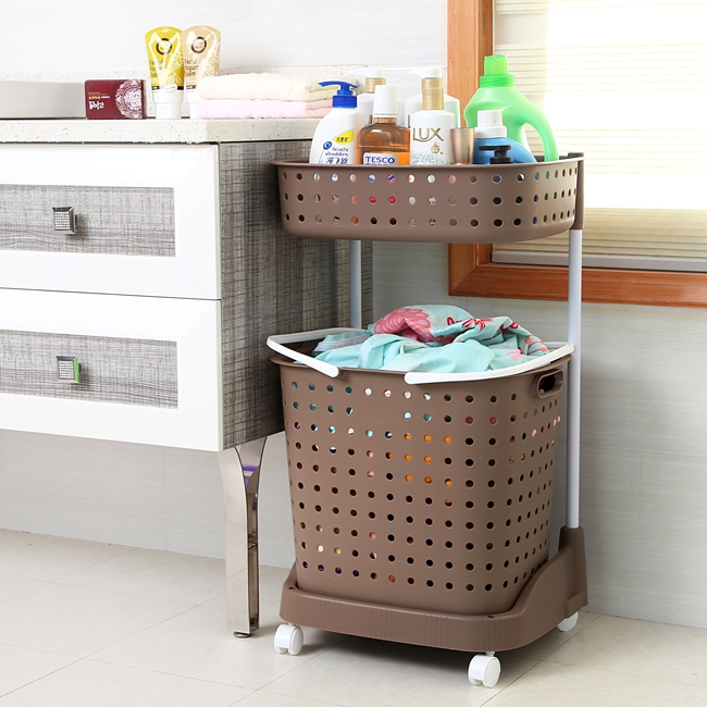 Two Tier Coffee UpgradeDirty clothes basket Clothing household Laundry basket Shelf Plastic Artifact Basket TOILET frame Lou bucket dirty clothes Storage basket