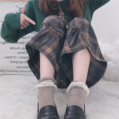 taobao agent Pants female autumn and winter soft girl retro with loose lattice wide -leg pants long pants high waist hair, Japanese all -match cropped crop