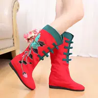 Giày bò Bắc Kinh cũ mới có dây buộc gió quốc gia đơn ủng thêu tăng giày nữ trong giày cao boot zara