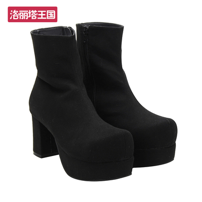 taobao agent Demi-season low boots with zipper, Lolita style