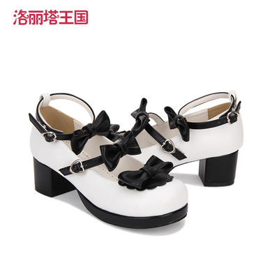 taobao agent 2020 spring new lolita tea club shoes original middle and round head shallow mouth bow love soft girl shoes 8827