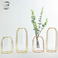 INS sắt hoa đứng thủy tinh dây thủy canh kim loại bình hoa Bắc Âu hình học hoa đứng sáng tạo nhà mềm mại - Vase / Bồn hoa & Kệ chậu sứ mini