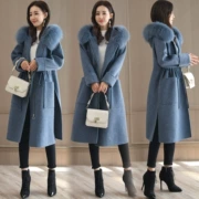 Áo len nữ phần dài 2018 Hàn Quốc phiên bản của mùa thu và mùa đông kích thước lớn dày eo trên lớn cổ áo len lông thủy triều