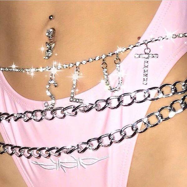 Pinkbankbaby 8090s горный хрусталь регулируемые SLUT письмо Y2k сексуальный Красотки BodyChain талия