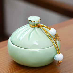复古雨伞型陶瓷密封罐茶叶存储罐子