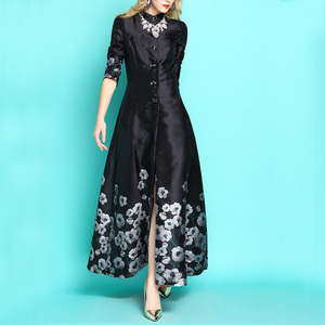 Hoa phát sáng ~ đầu mùa thu cổ áo cổ áo hoa jacquard sang trọng dài phong cách ăn mặc retro năm mới áo khoác lông