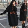 Phụ nữ mang thai mùa thu và quần áo mùa đông phiên bản mới của Hàn Quốc áo dài rộng cộng với áo len dày trùm đầu áo len thủy triều thời trang bà bầu mùa hè