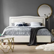 Bắc Âu tối giản theo phong cách phòng ngủ trắng + đường màu xanh bông đôi và lanh bọc giường 1,5 m 1,8 m - Giường