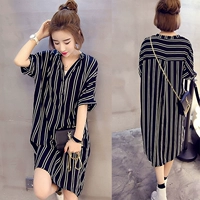 Длинная рубашка, большая шифоновая футболка, большой размер, средней длины, короткий рукав