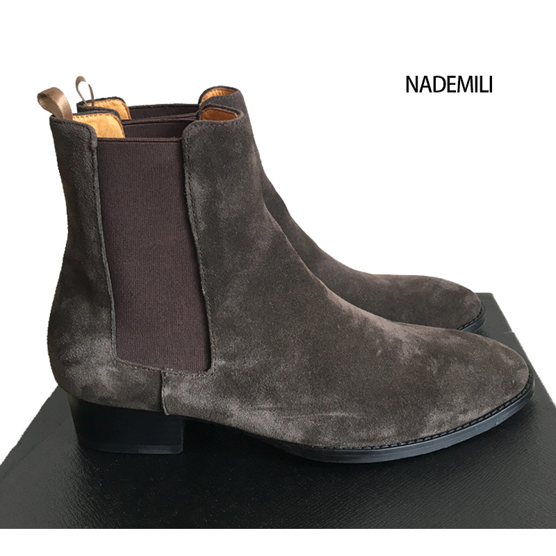 Brown, 4Cm HeelEurope and America summer CHELSEA BOOT Chelsea boots male Sharp point genuine leather Britain Deer skin Gao Bang Martin boots male tide