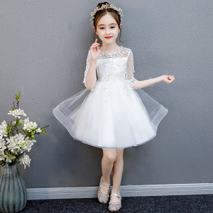女童生日公主裙小孩主持人钢琴演出服花童礼服蓬蓬纱白雪公主裙夏