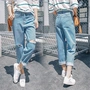 2018 mùa xuân và mùa thu mới của Hàn Quốc jeans nữ lỗ đầu gối lỗ bf lỏng 乞丐 kích thước lớn chất béo mm quần quần áo nữ giá rẻ