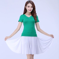 Зеленая белая юбка, V-образный вырез