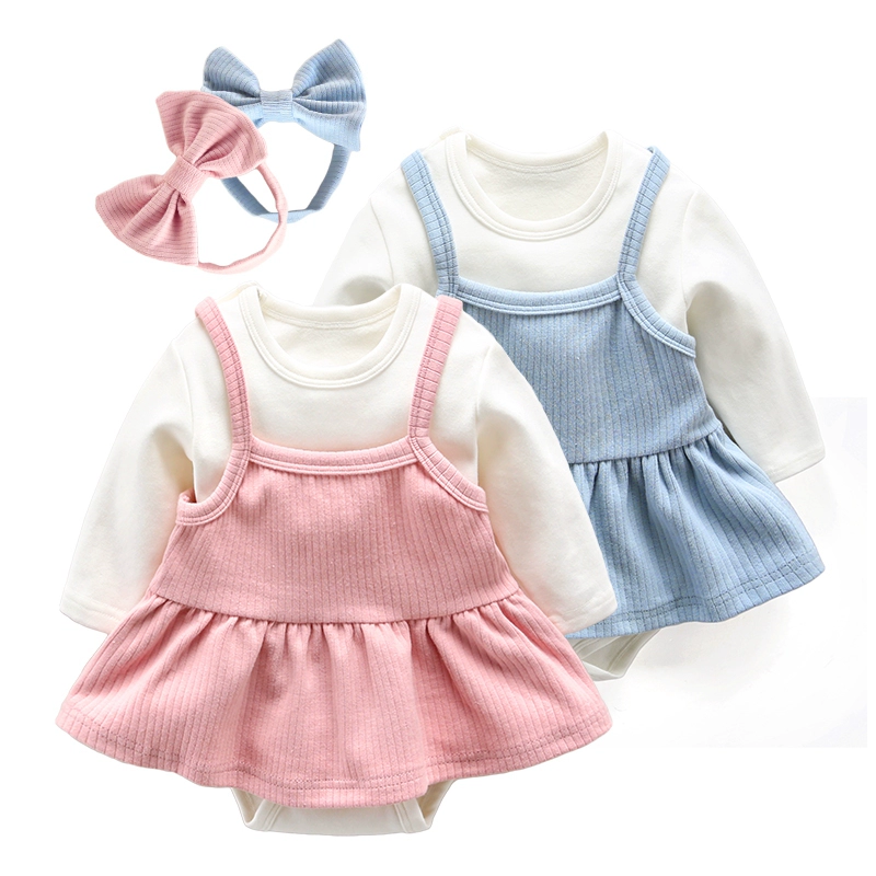 Baby gói rắm quần áo mùa xuân và mùa thu váy phù hợp với trẻ sơ sinh phong cách nước ngoài trang phục mùa thu nữ bé bộ đồ ba mảnh - Áo liền quần