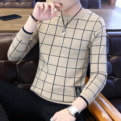 Áo len cổ tròn rộng cổ nam giới thường xuyên của nam giới Hàn Quốc áo len dài tay giản dị - Kéo qua