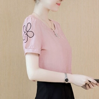 Áo sơ mi voan tay ngắn nữ 2019 hè mới của phụ nữ Hàn Quốc áo rộng che bụng áo thun nhỏ quần áo ngắn - Áo phông áo phông dài tay