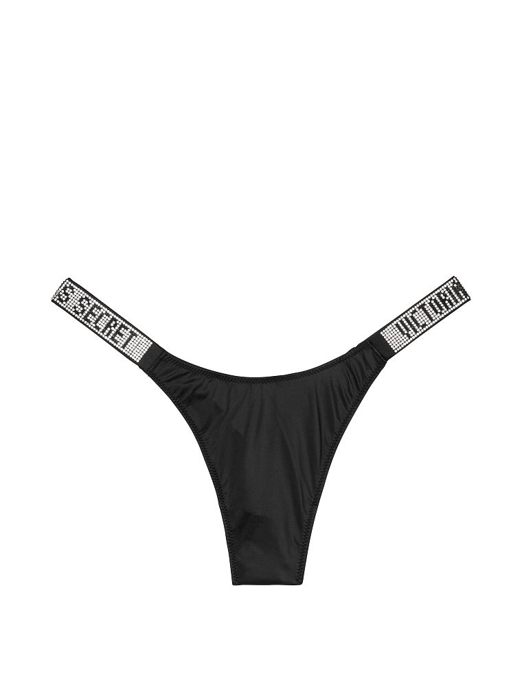54A2 BlackAll love drill pants rhinestone sexy T-back Victoria's Secret Broken drill Letter drill T-back Yang Mi Same