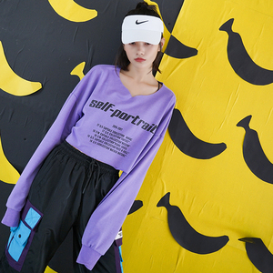 M Bỏ Lỡ Châu Âu và Mỹ hip hop mát jazz dance rốn hiphop áo sơ mi nữ triều bụng lỏng bụng áo len nữ đoạn ngắn