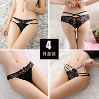 4 hộp quà tặng đồ lót sexy nữ trong suốt ren cám dỗ thong thực sự nóng màu đen thấp eo tóm tắt do lot