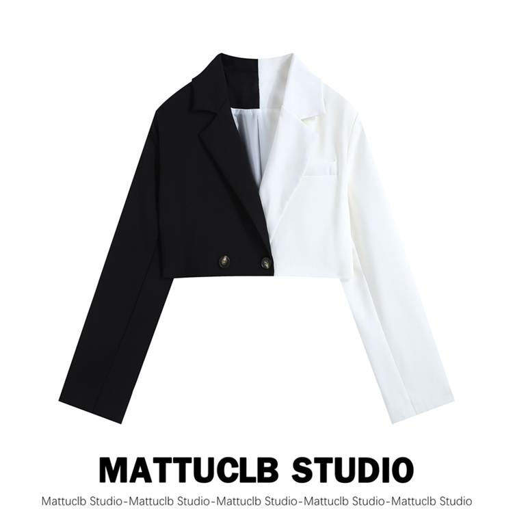 BlackAdvanced sense Bomb Street Blazer loose coat female early spring Design sense niche Splicing man 's suit High waist Exposed navel have cash less than that is registered in the accounts jacket