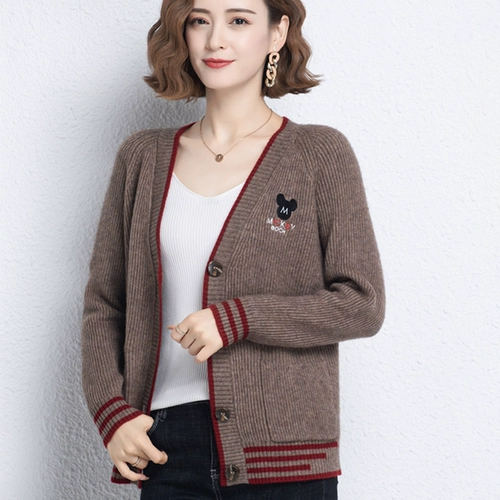 Осенняя весенняя куртка для матери для отдыха, шерстяной кардиган, 2022, V-образный вырез, большой размер