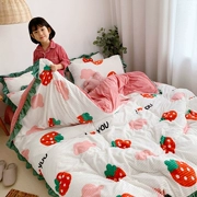 Girl Heart phiên bản tiếng Hàn của dâu ma thuật nhung bốn mảnh lưới màu đỏ ấm san hô lông cừu flannel tấm chăn ký túc xá - Bộ đồ giường bốn mảnh