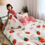 Girl Heart phiên bản tiếng Hàn của dâu ma thuật nhung bốn mảnh lưới màu đỏ ấm san hô lông cừu flannel tấm chăn ký túc xá - Bộ đồ giường bốn mảnh chăn ga đẹp
