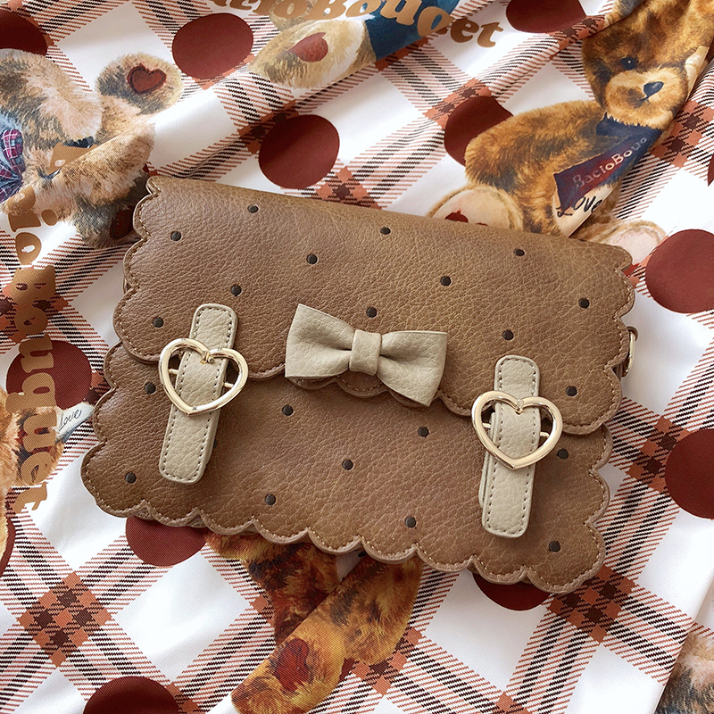 Dark Biscuit【 goods in stock 】 cooing original Biscuits Satchel lovely Solid color daily Versatile commute Female bag solar system lolita